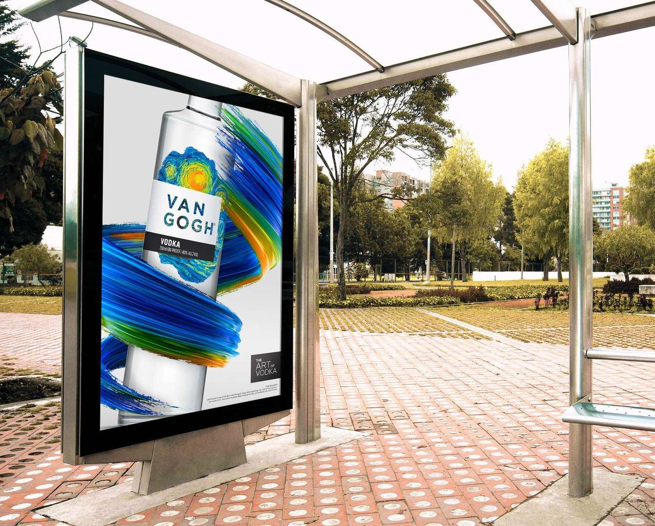 Van Gogh Vodka ad in an outdoor bus shelter