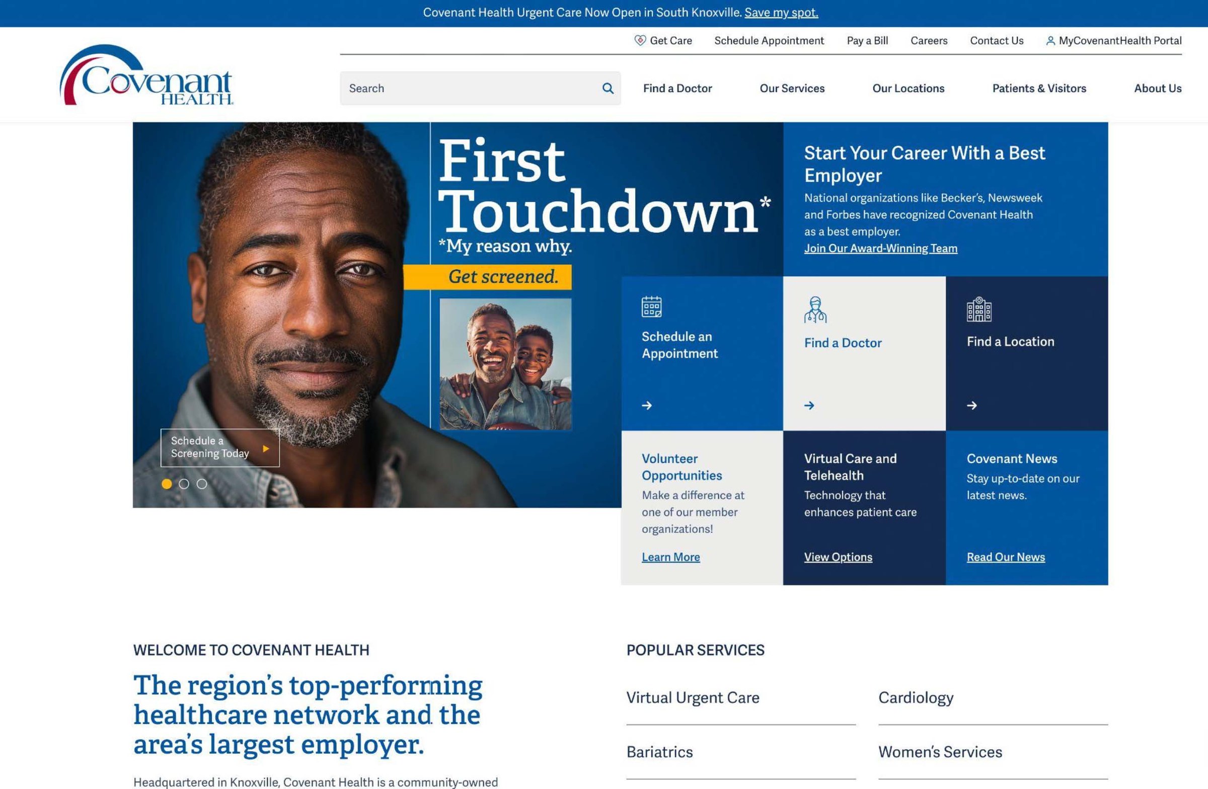 Covenant Health Screenings campaign website design