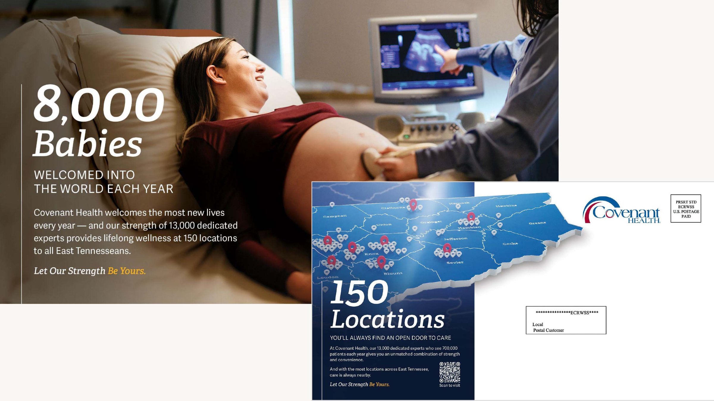 Covenant Health Numbers campaign, babies and locations creative