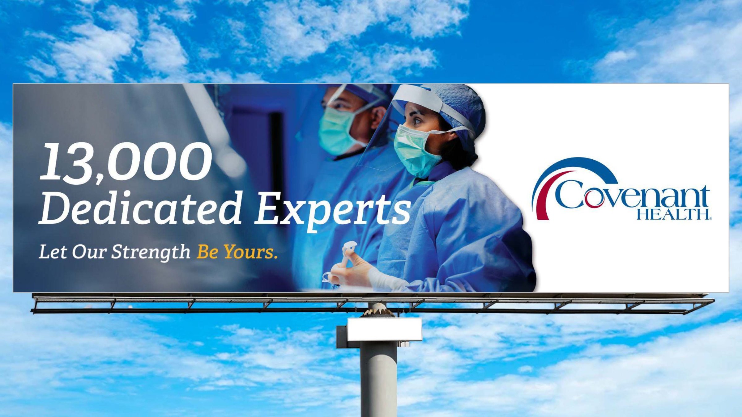 Covenant Health Numbers campaign billboard, 13,000 statistic