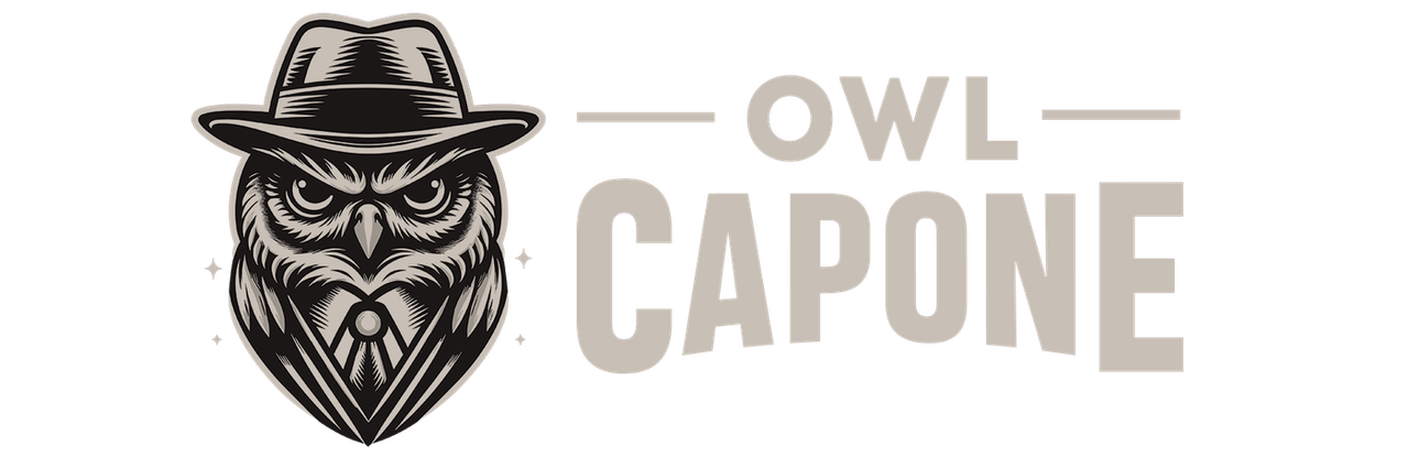Owl Capone brand character logo, an owl in a fedora and bandana, the mascot of Terre Hoot