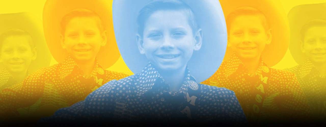 Duotone hero art of Mason Ramsey, the Walmart Yodel Boy, in a blue cowboy hat
